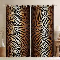 Homewish Chic Zebra Print Blackout Curtains Set of 2 (52x84 Each),Abstract Geometric Stripes Window Curtains,White Black Brown Curtains and Drapes For Adults,Breathable Home Decor