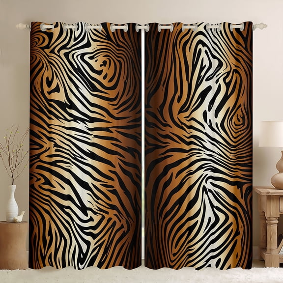 Homewish Chic Zebra Print Blackout Curtains Set of 2 (52x84 Each),Abstract Geometric Stripes Window Curtains,White Black Brown Curtains and Drapes For Adults,Breathable Home Decor