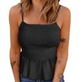 thumbnail image 1 of Camiseta sin mangas fruncida para mujer, chaleco con tirantes finos de verano de Color puro con dobladillo con volantes y corte delgado, 1 of 6