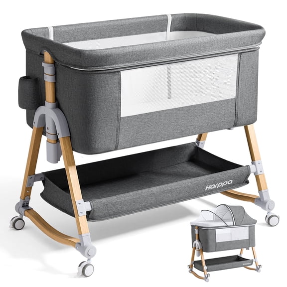 HARPPA 3 in 1 Baby Bassinet Bedside Sleeper, Height Adjustable, Easy Folding, Gray