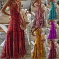 thumbnail image 2 of Red Women Bohemian V-Neck High Waist Floral Print Maxi Dress With Spaghetti Straps For Summer Beach Party, 2 of 8