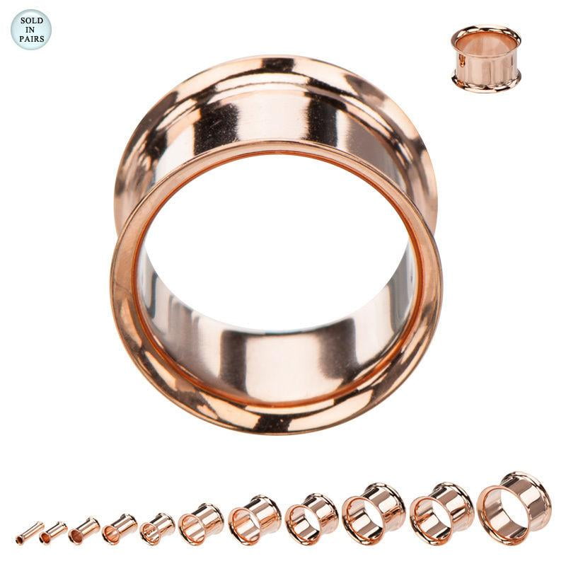 PAIR-Rose Gold Plate Double Flare Ear Tunnels 16mm/5/8" Gauge Body Jewelry 