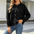 thumbnail image 4 of VSSSJ Women's Button Down Knit Cardigan Round Neck Loose Solid Long Sleeve Sweater Jacket Outerwear Casual Fall Winter Outfits Black L, 4 of 7