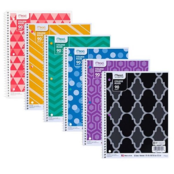 Mead Fashion Notebook, 1 Subject, College Ruled, 90 Sheet, Assorted