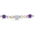 thumbnail image 3 of Gem Stone King 925 Silver and 10K Yellow Gold White Moissanite and Purple Amethyst and White Lab Grown Diamond Bracelet for Women | 2.37 Cttw | Gemstone | Asscher Cut 6MM | Fully Adjustable 9 inch, 3 of 5