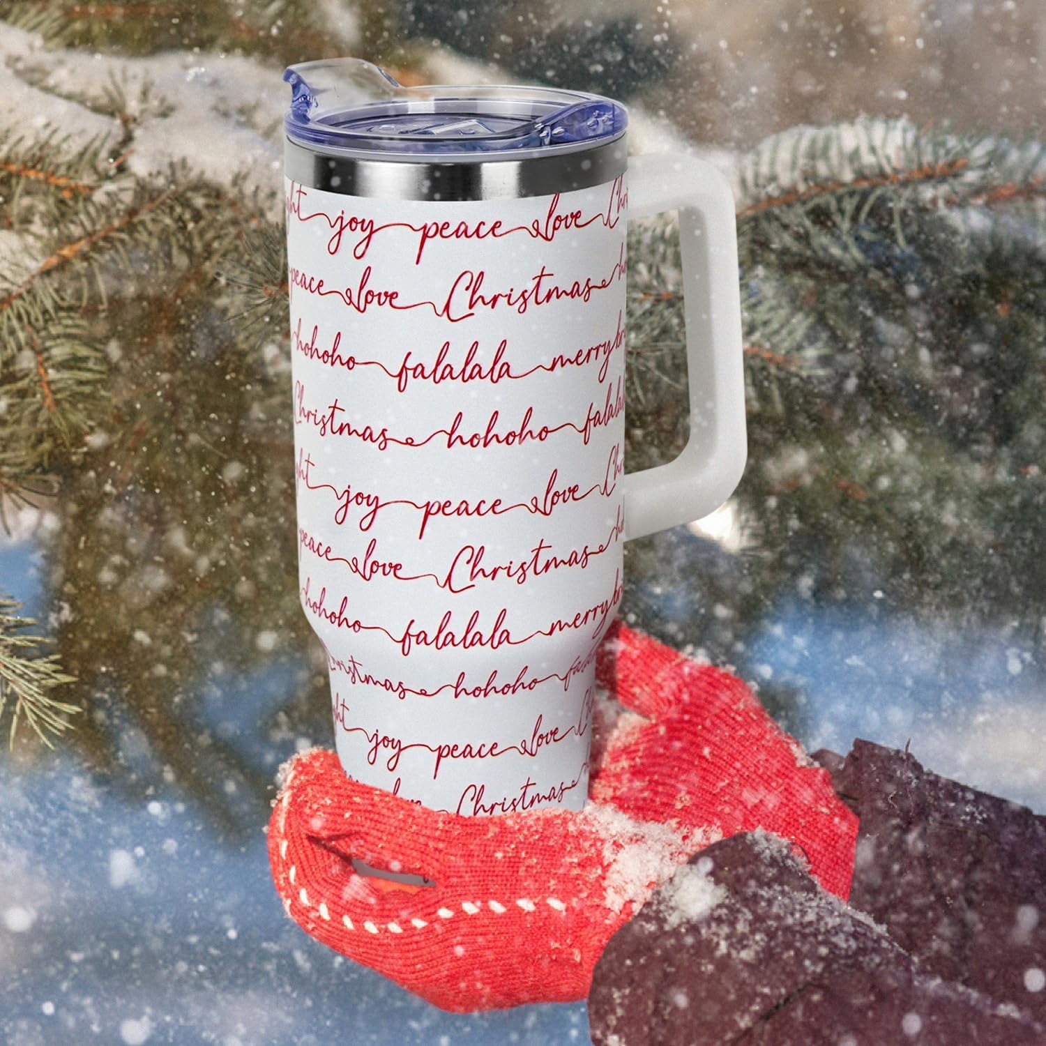 Christmas Gifts 40 oz Tumbler with Handle and Straw Lid,Cute Gifts for Women Santa Claus Sleigh Xmas Tree Vacuum Insulated Leak Proof Tumbler,Winter Holiday Accessories Stainless Steel Coffee Cup Mug