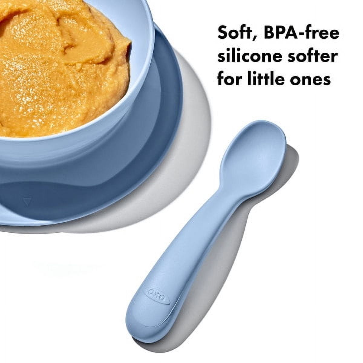 OXO Tot Baby Silicone Spoon 2-Piece Set, for ages 6+ Months, Opal and Dusk