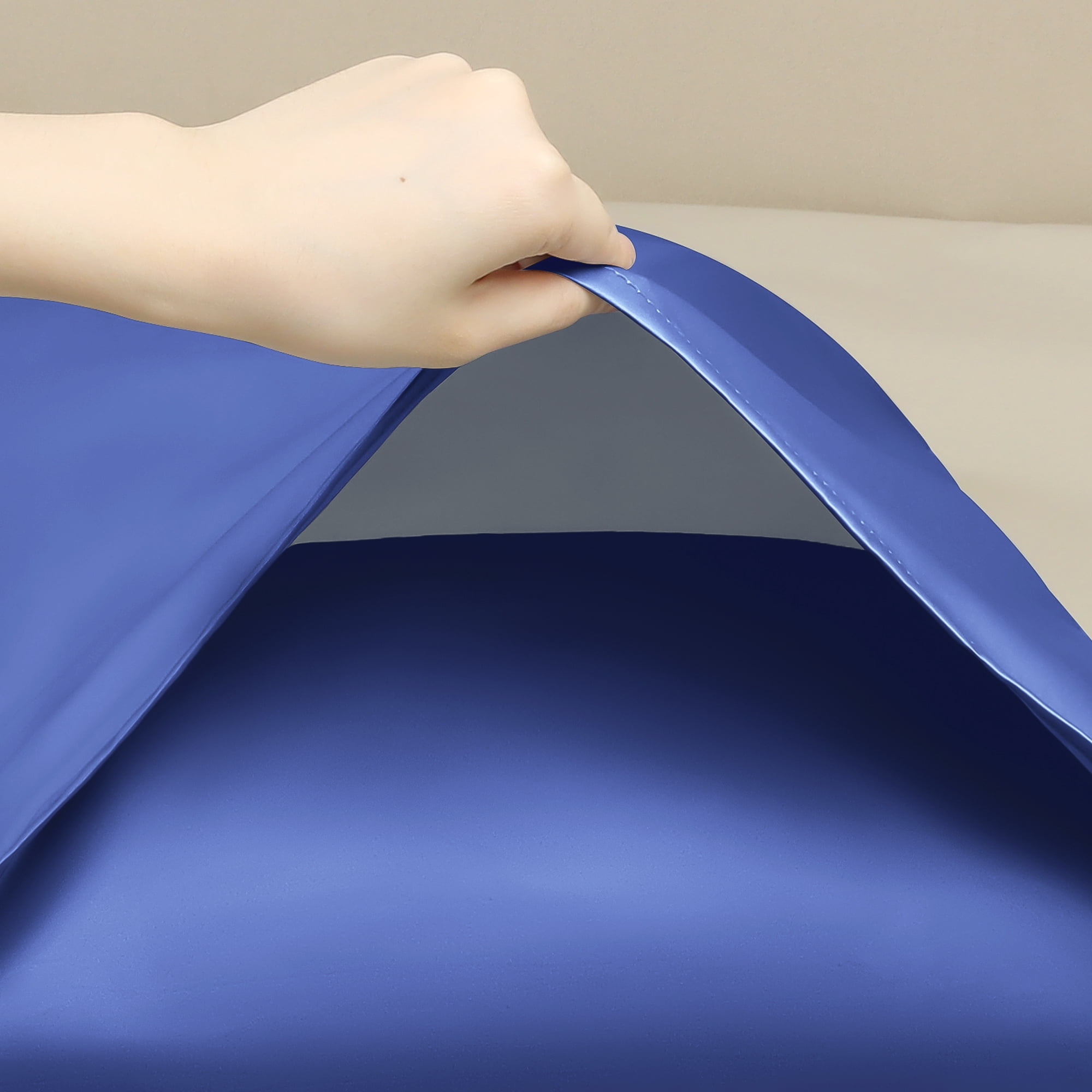 Unique Bargains Satin Pillow Case Cooling Pillowcases with Envelope Closure Standard Navy