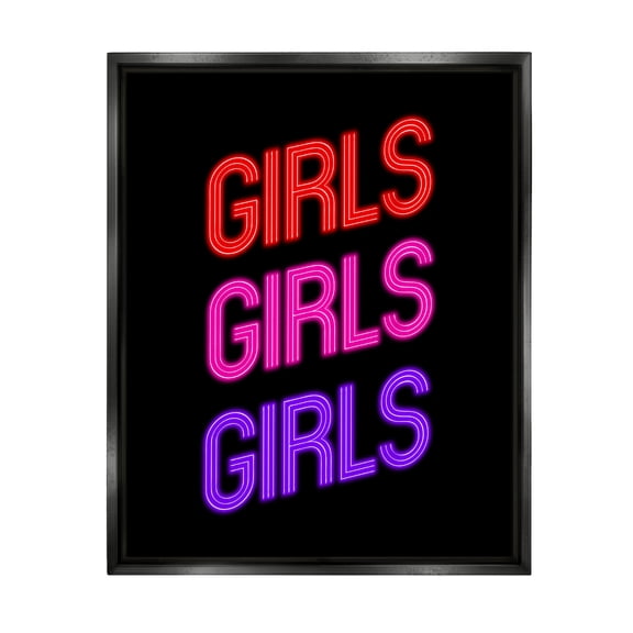 Stupell Industries Vivid Neon Girls Sign Inspirational Painting Black Floater Framed Canvas Art Print Wall Art, 25 x 31