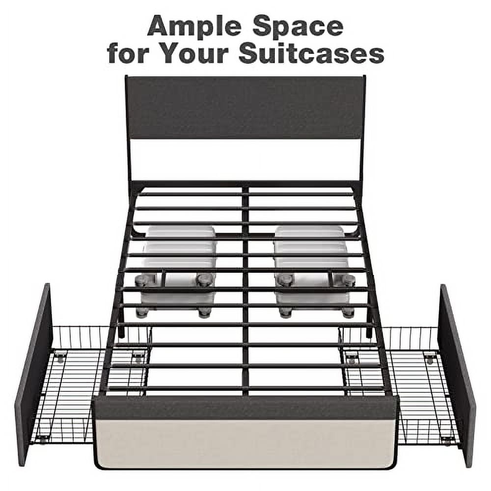 Full/Queen Size Bed Frame with 2 Storage Drawers, Platform Upholstered Bed Frame with Headboard, Mattress Foundation with Steel Slat Support, No Box Spring Needed