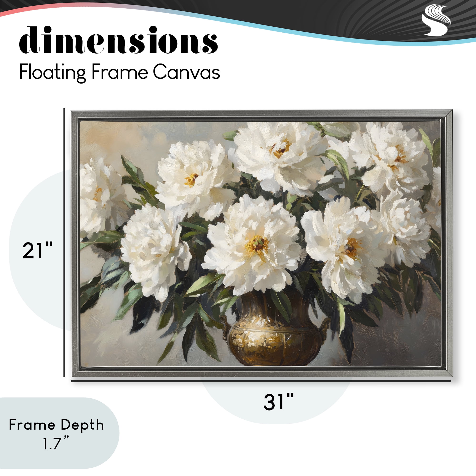 Stupell Industries Golden Vase with Peonies Gray Framed Floater Canvas Wall Art, design by Petal Prints Design