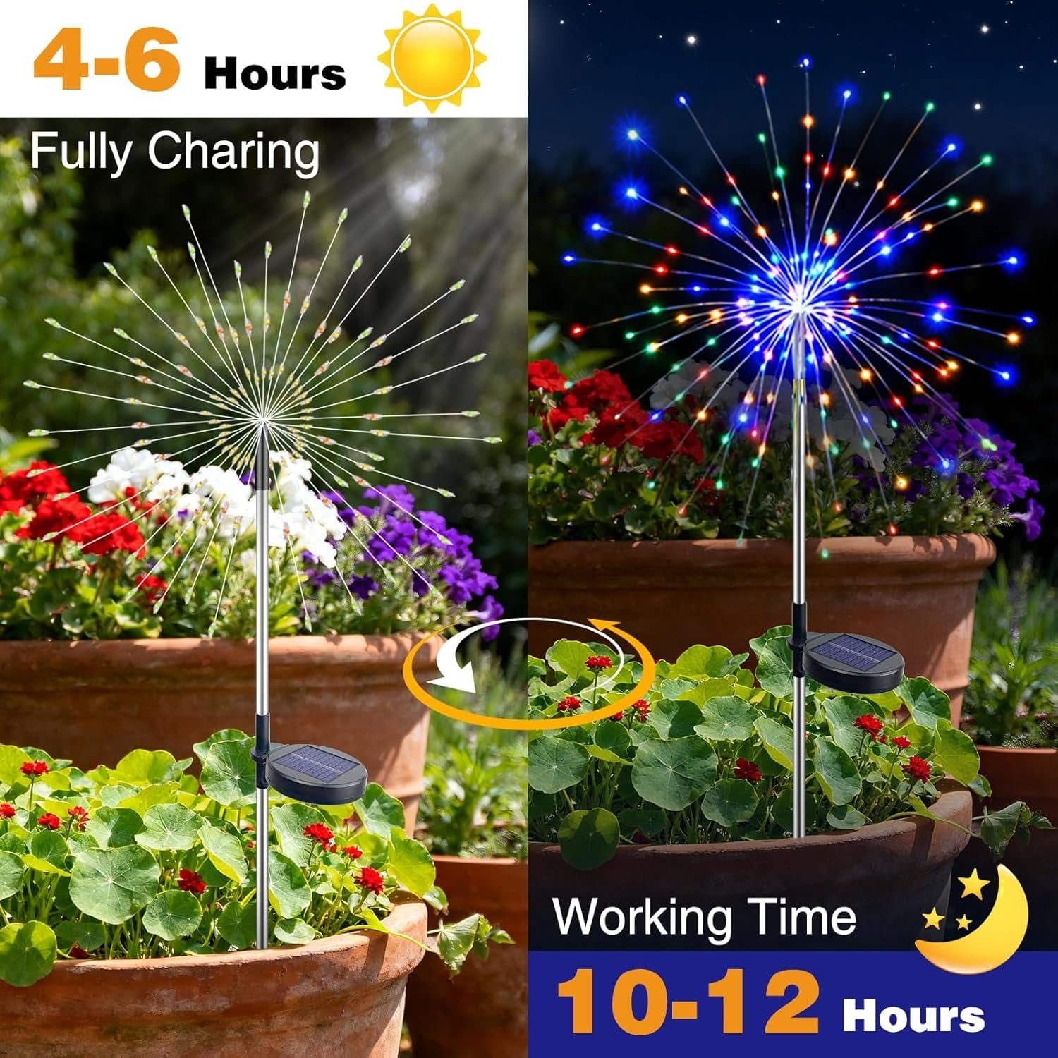 10 Pack Solar Garden Lights Outdoor, 120 LED Firework Lights with 8 Modes, Waterproof Twinkle Fairy Lights for Yard Patio Pathway Pool Party Decor, Multicolor