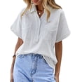 thumbnail image 3 of LilyLLL Womens Cotton linen Short Sleeve Collared Shirt Office Work Casual Blouse Tops, 3 of 3