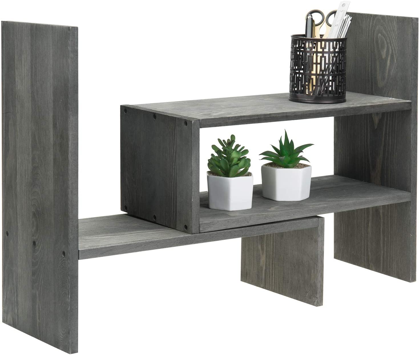 MyGift Vintage Gray Wood Adjustable Desktop Bookshelf
