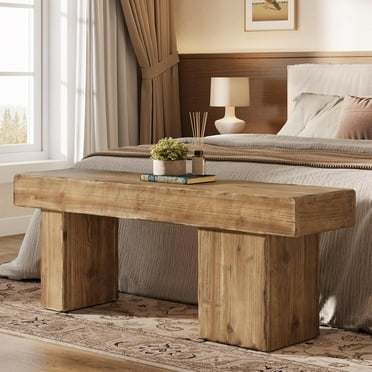 Thickened Solid Wood Bench, 47" Rustic Farmhouse Entryway Bench with Artistic Legs