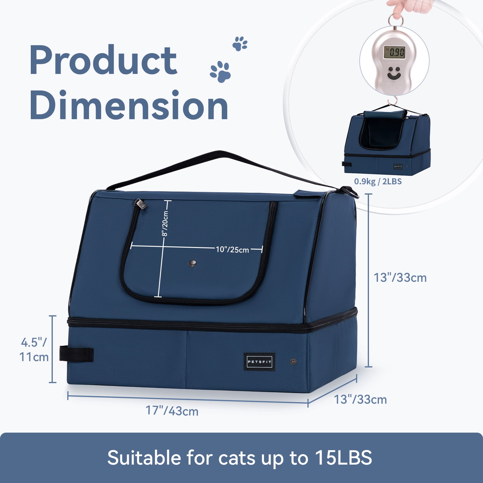 Petsfit Portable Cat Litter Box,Travel Litter Box for Cats,Machine Wash,Leak-Proof, Foldable ,Blue