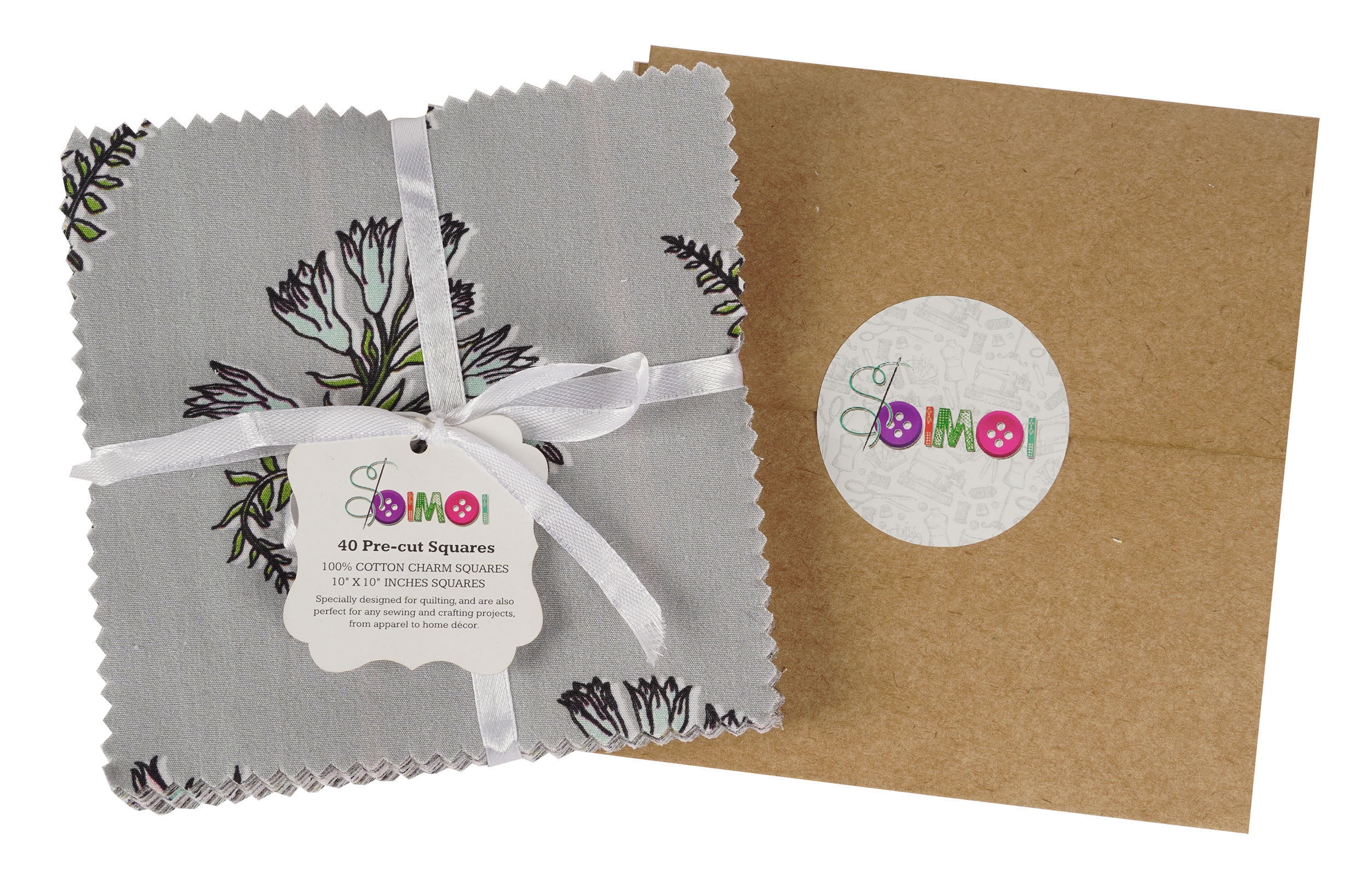 Soimoi Precut 10-inch Asian Theme Prints Cotton Fabric Bundle Quilting Squares Charm Pack DIY Patchwork Sewing Craft- Gray