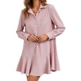thumbnail image 2 of Long Sleeve Women Casual Button Down Shirt Dress Collared Pleated Swing Mini Dresses, 2 of 6