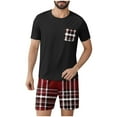 thumbnail image 3 of Mens Lounge Sets Crew Neck Short Sleeve T-Shirts Short Pants Sets Men Plaid Casual Home Sleepwear Summer Blouses Pants 2PCS Sets, 3 of 7