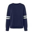 thumbnail image 5 of idosla Womens Varsity Striped Oversized Sweatshirt Crewneck Long Sleeve Casual Fashion Pullover Top Fall Outfits (Navy, XL), 5 of 5