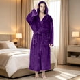 thumbnail image 6 of Sewkxo Mens Robes with Hood Flannel Fleece Bathrobe Full Length Plush Robe Coat Soft Warm Fleece Shower Spa Long Robe,Purple 2XL, 6 of 7