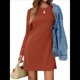 thumbnail image 1 of Vestidos Casuales de Larga para Mujer, Estilo Camiseta , Conjuntos de Otoño Rojo Ladrillo M, 1 of 8