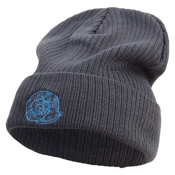 Hand Drawn Snail Shell Embroidered Big Size Cuff Long Beanie - Charcoal XL-3XL