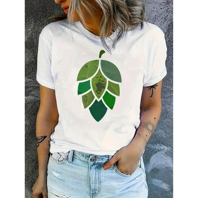 Haut à Manches Courtes pour Femmes T-Shirt Vêtements pour Femmes T-Shirt à Imprimé Feuille Vieilli pour Femmes - Col Rond Décontracté Manches Courtes, Haut d'Été Confortable, Lavable en Machine, Tenue Toutes Saisons, Haut d'Été Décontracté