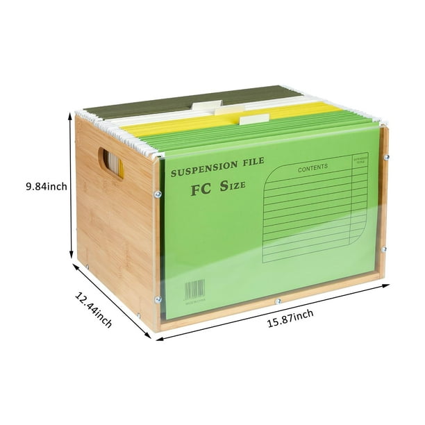 Letter/Legal Bamboo Acrylic File Box Organizer, Hanging File