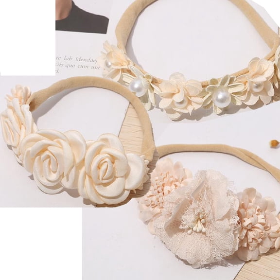 Baby Girl Flower Headbands Set, 3pcs Elastic Nylon Floral Hair Band, Bows Wrap