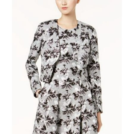 NINE WEST Womens Silver Open-front Floral Jacquard Blazer Jacket Size: 4