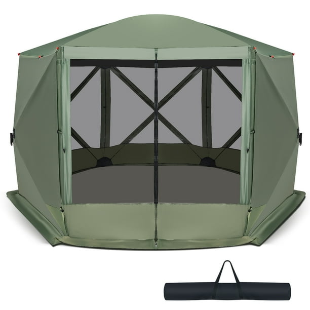 Costway Tienda de campaña plegable de 6 lados con 2 paneles de viento para acampar, color verde
