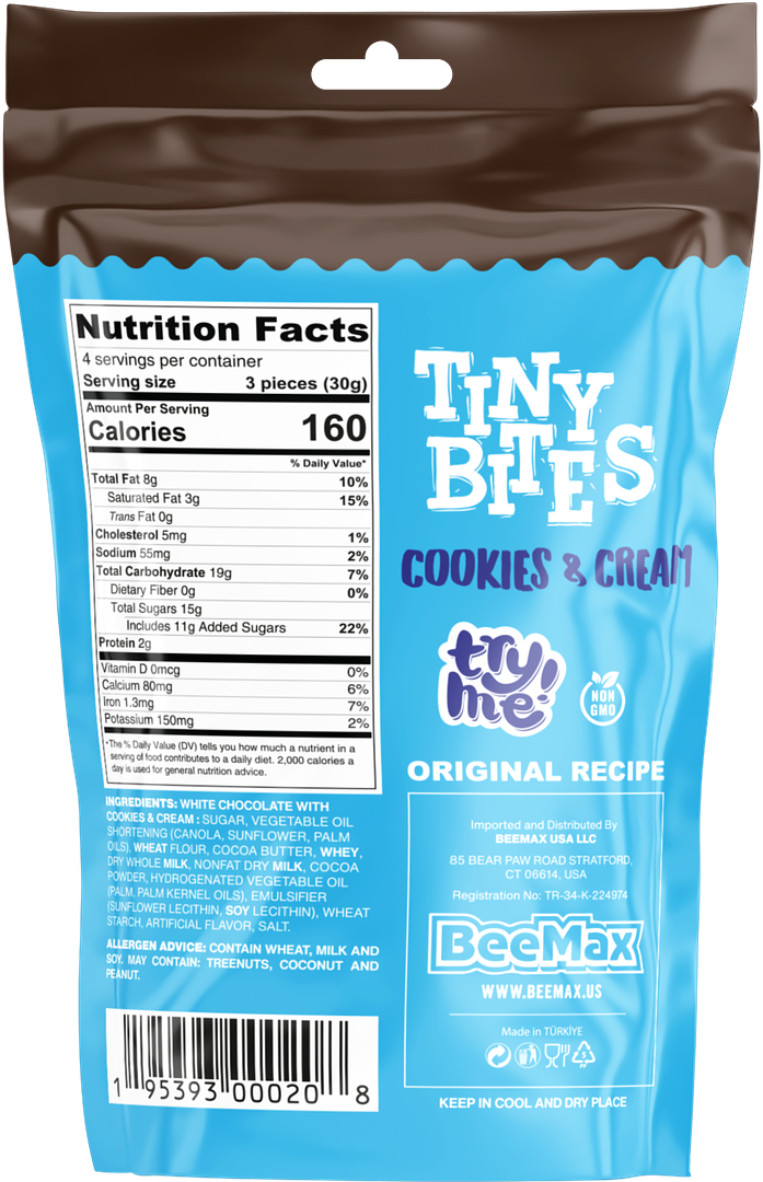12 Bags of Tiny Bites Dark Chocolate COOKIES & CREAM Flavored Cream Filled Mini Waffle Cones 4.24 oz