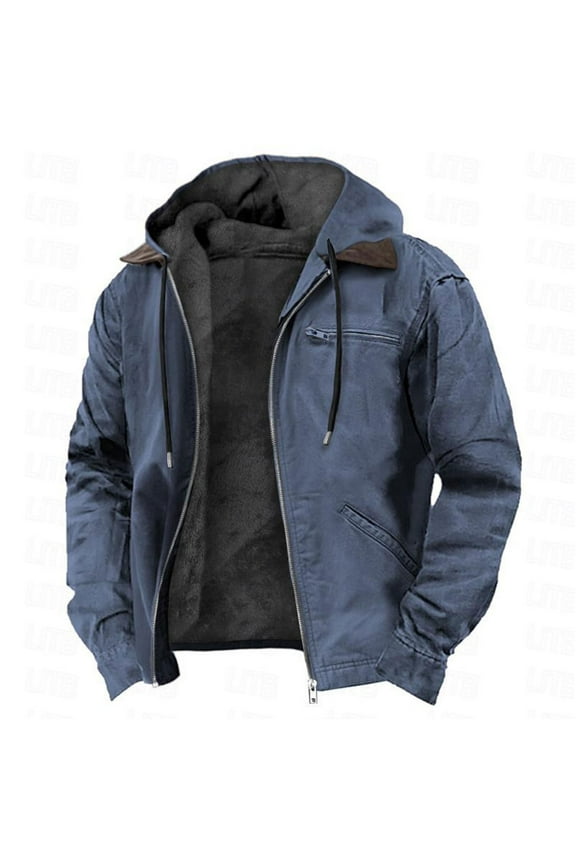 Winter Jackets for Men Sherpa Lined Varsity Hooded Jacket Washed Classic Casual Distressed Trucker Coats