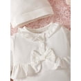 thumbnail image 5 of Kucnuzki Newborn Baby Girl Clothes 0 Months Fall Winter Bodysuit 1 Months Long Sleeve Lace Trims Solid Color Bodysuit Hat 2PCS Set White, 5 of 8