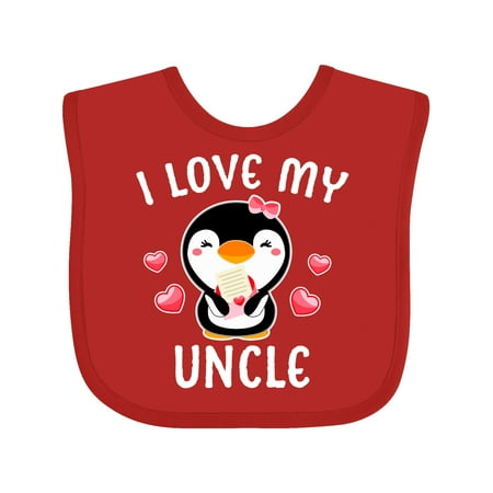 

Inktastic I Love My Uncle with Cute Penguin and Hearts Gift Baby Girl Bib