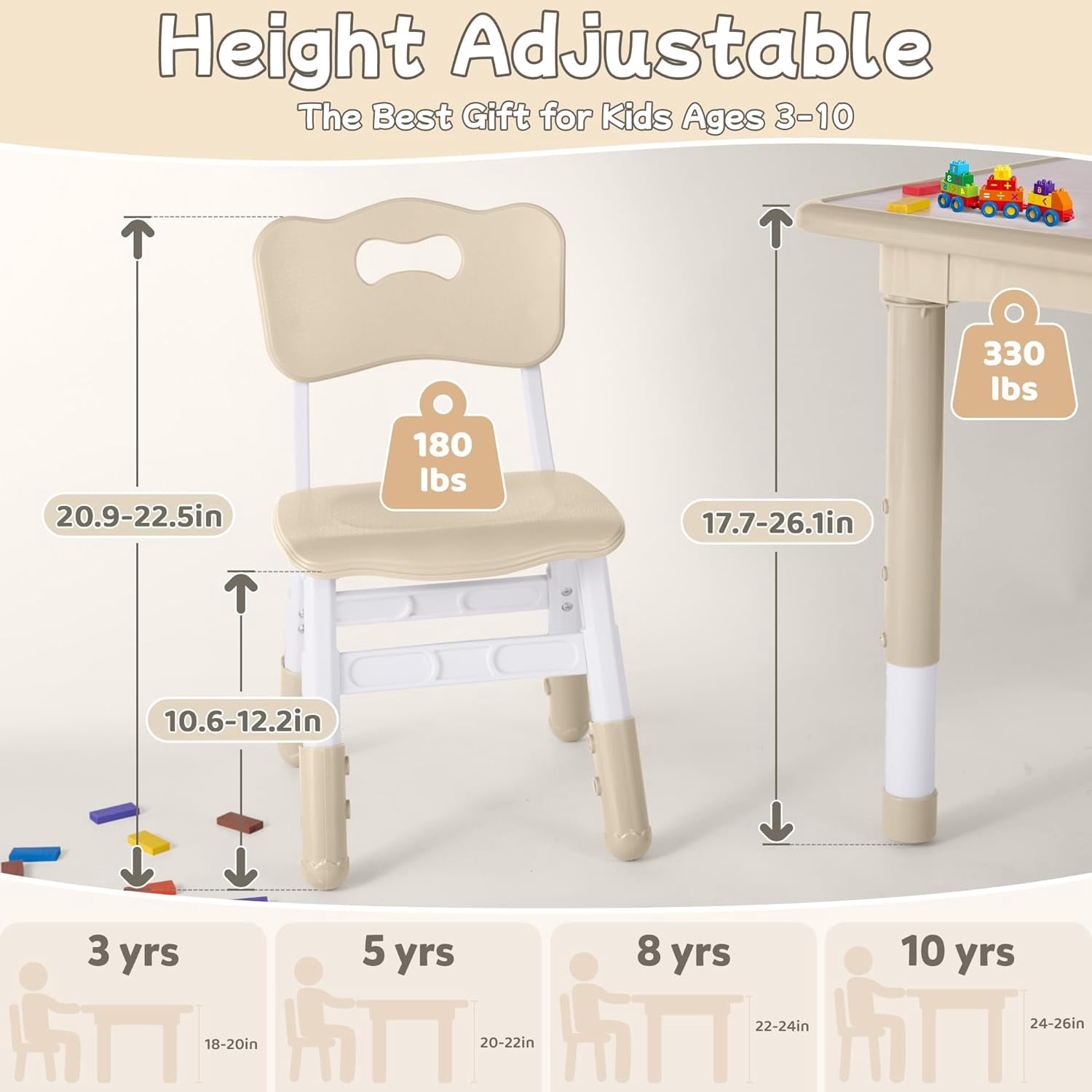 Toddler Table and Chair Set, Height Adjustable-Upgrade Kids Desk and 2 Chairs for Ages 3-8, Children's Multi-Activity Table with Graffiti Desktop and Marble Pattern for Home/Daycare/Classroom
