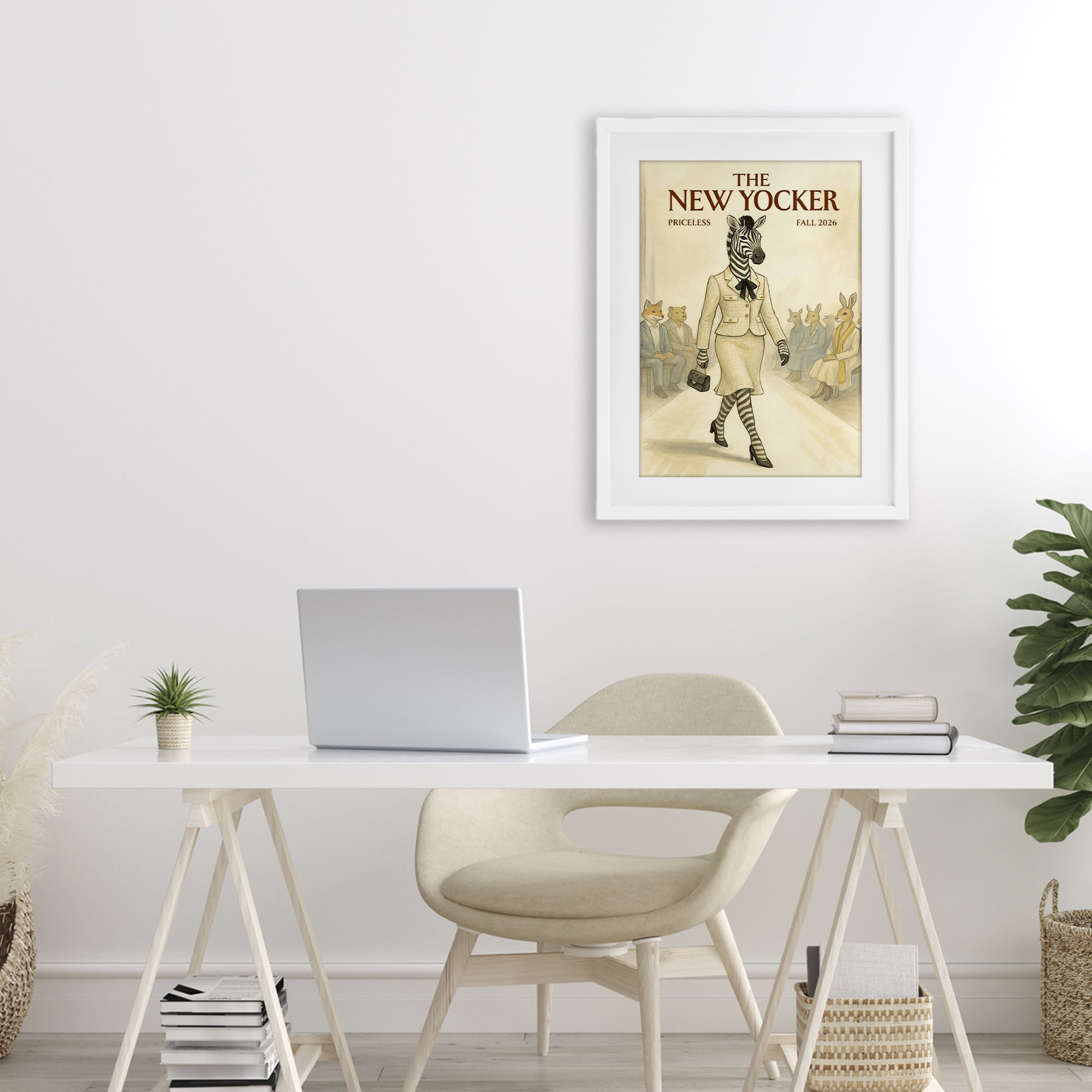 Stupell Industries New Yocker Zebra Model White Framed Print Under Glass, design by Grotto Studios