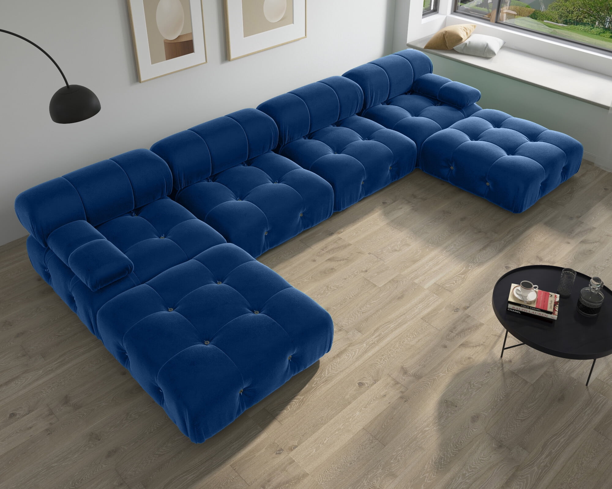 Sodrens Sectional Sofa,U-Shaped Modular Couch with Ottomans,Modern Velvet Sofa Set for Living Room,Blue