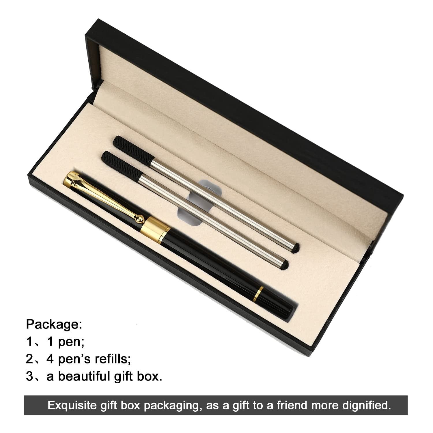 Ballpoint Pen Black Refill Luxury Line Width 0.5mm Ball Gift Set For Men & Women Professional Executive Office Nice Ballpens Classy Box (black)