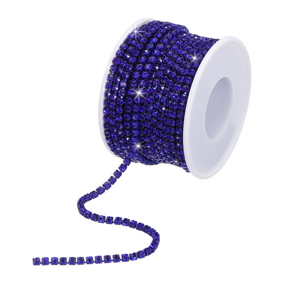 Uxcell 10 Yard 3mm Crystal Rhinestone Diamond Close Chain Trim for Sewing,Crafts,Dark Blue Gems Dark Blue Base