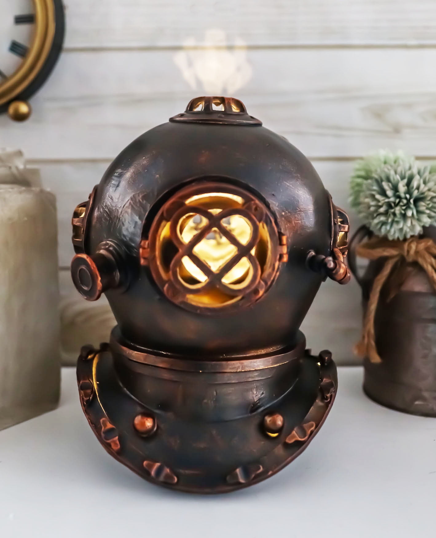 Nautical Black Steampunk Navy Diving Helmet Figurine With LED Night