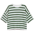 thumbnail image 4 of Trendfront Womens Stripe Print T Shirts Crew Neck Short Sleeve Oversized Drop Shoulder Loose Fit Casual Summer Everyday Wear Basic Classic Slouchy Top, 4 of 4