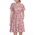 thumbnail image 1 of Bixox Robe d'Été à Manches Courtes pour Femmes Robe Ample Longueur Genou avec Poches-Cute Love, 1 of 7