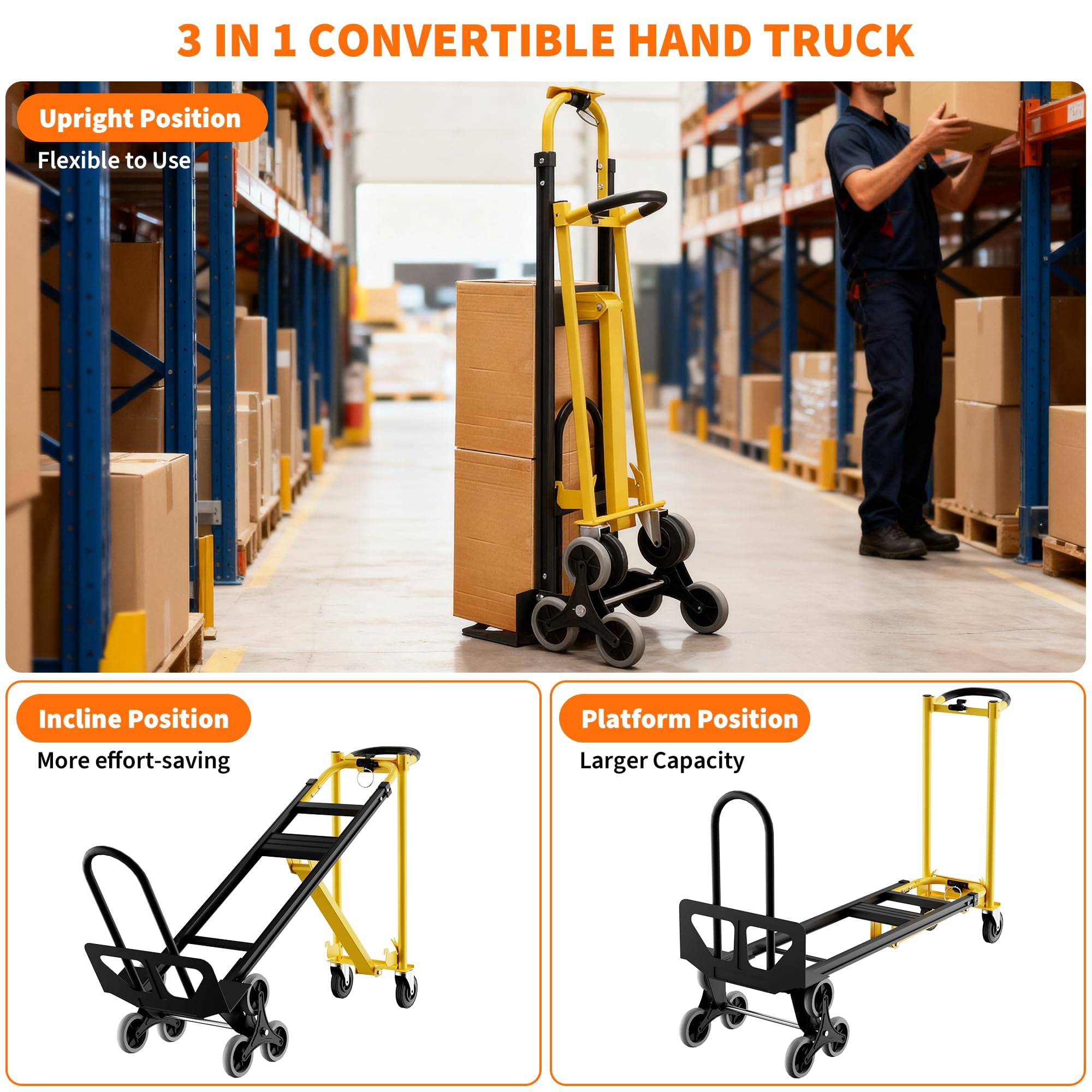 Huisuilinss Folding Hand Truck,3 in 1 Convertible Hand Truck Dolly,Utility Cart Platform Cart,Aluminum Moving Dolly With Wheels For Moving Warehouse Transport Appliance Delivery Travel,1PCS