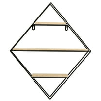 InPlace Shelving, 16x19 inch, Metal Diamond Shaped Wall-Mounted Wall Shelf, Light Oak Brown