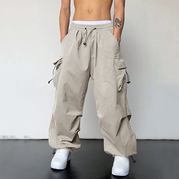 Men's Baggy Cargo Pants Trendy Casual Parachute Pant Loose Fit Harem Joggers with Pockets for Streetwear