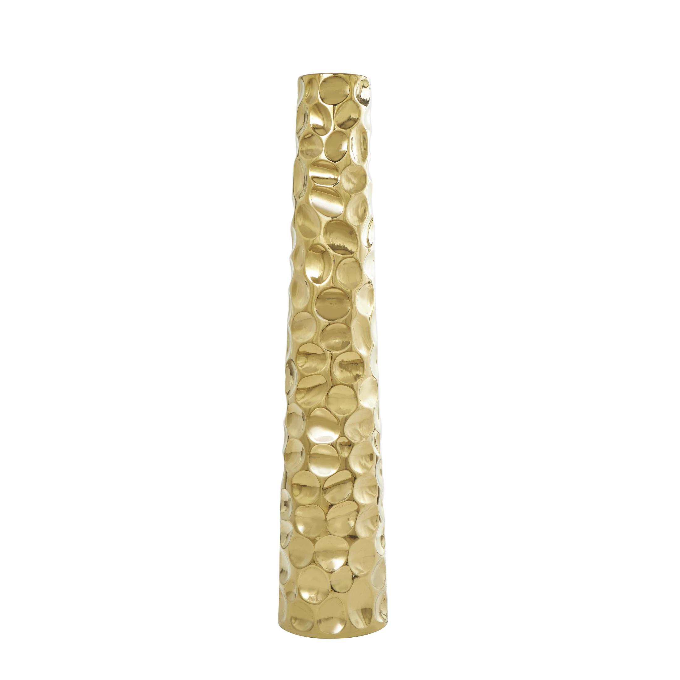 DecMode 39" Geometric Bubble Gold Ceramic Vase with Concaved Circles