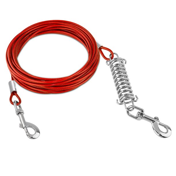 Cable para atar para perros Correa larga para perros Cadena para perros a prueba de masticaciones con resorte duradero Clips giratorios de 360 ° Estuche de PVC para exteriores Caming