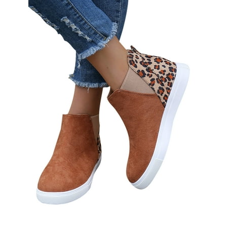

Kesitin Womens Sneakers Comfort Ankle Boots Slip On Sneaker Booties Faux Suede Lightweight Walking Shoe Work Casual Skate Shoes Brown 8.5